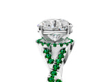 White gold Round Cut Diamond with Emerald side stone Halo Twist Band Solitaire Prong Setting Ring_29