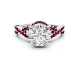 White gold Round Cut Diamond with Garnet side stone Halo Twist Band Solitaire Prong Setting Ring_12