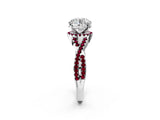White gold Round Cut Diamond with Garnet side stone Halo Twist Band Solitaire Prong Setting Ring_14
