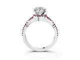 White gold Round Cut Diamond with Garnet side stone Halo Twist Band Solitaire Prong Setting Ring_15