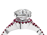 White gold Round Cut Diamond with Garnet side stone Halo Twist Band Solitaire Prong Setting Ring_16