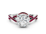 White gold Round Cut Diamond with Garnet side stone Halo Twist Band Solitaire Prong Setting Ring_24