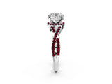 White gold Round Cut Diamond with Garnet side stone Halo Twist Band Solitaire Prong Setting Ring_26