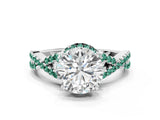 White gold Round Cut Diamond with Green Sapphire side stone Halo Twist Band Solitaire Prong Setting Ring_12