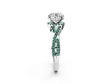 White gold Round Cut Diamond with Green Sapphire side stone Halo Twist Band Solitaire Prong Setting Ring_14