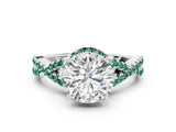 White gold Round Cut Diamond with Green Sapphire side stone Halo Twist Band Solitaire Prong Setting Ring_36