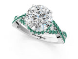 White gold Round Cut Diamond with Green Sapphire side stone Halo Twist Band Solitaire Prong Setting Ring_37