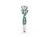 White gold Round Cut Diamond with Green Sapphire side stone Halo Twist Band Solitaire Prong Setting Ring_38