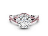 White gold Round Cut Diamond with Morganite side stone Halo Twist Band Solitaire Prong Setting Ring_12