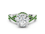 White gold Round Cut Diamond with Peridot side stone Halo Twist Band Solitaire Prong Setting Ring_12