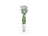 White gold Round Cut Diamond with Peridot side stone Halo Twist Band Solitaire Prong Setting Ring_14