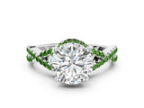 White gold Round Cut Diamond with Peridot side stone Halo Twist Band Solitaire Prong Setting Ring_24