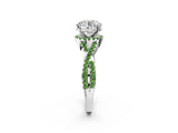 White gold Round Cut Diamond with Peridot side stone Halo Twist Band Solitaire Prong Setting Ring_26