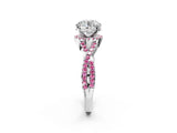 White gold Round Cut Diamond with Pink Sapphire side stone Halo Twist Band Solitaire Prong Setting Ring_14