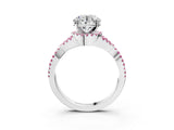 White gold Round Cut Diamond with Pink Sapphire side stone Halo Twist Band Solitaire Prong Setting Ring_15