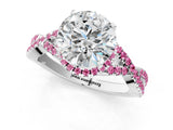 White gold Round Cut Diamond with Pink Sapphire side stone Halo Twist Band Solitaire Prong Setting Ring_25