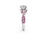 White gold Round Cut Diamond with Pink Sapphire side stone Halo Twist Band Solitaire Prong Setting Ring_26