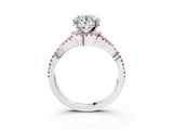 White gold Round Cut Diamond with Pink Sapphire side stone Halo Twist Band Solitaire Prong Setting Ring_27