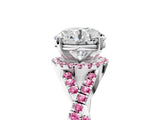 White gold Round Cut Diamond with Pink Sapphire side stone Halo Twist Band Solitaire Prong Setting Ring_29