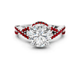 White gold Round Cut Diamond with Ruby side stone Halo Twist Band Solitaire Prong Setting Ring_12