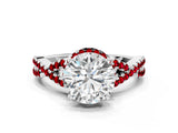 White gold Round Cut Diamond with Ruby side stone Halo Twist Band Solitaire Prong Setting Ring_13