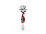 White gold Round Cut Diamond with Ruby side stone Halo Twist Band Solitaire Prong Setting Ring_14