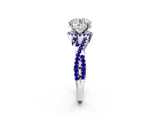 White gold Round Cut Diamond with Tanzanite side stone Halo Twist Band Solitaire Prong Setting Ring_14