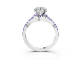 White gold Round Cut Diamond with Tanzanite side stone Halo Twist Band Solitaire Prong Setting Ring_15
