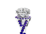 White gold Round Cut Diamond with Tanzanite side stone Halo Twist Band Solitaire Prong Setting Ring_17