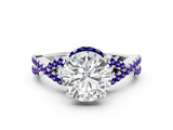 White gold Round Cut Diamond with Tanzanite side stone Halo Twist Band Solitaire Prong Setting Ring_18