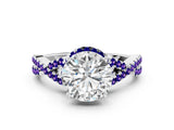 White gold Round Cut Diamond with Tanzanite side stone Halo Twist Band Solitaire Prong Setting Ring_24