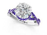 White gold Round Cut Diamond with Tanzanite side stone Halo Twist Band Solitaire Prong Setting Ring_25
