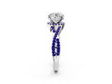 White gold Round Cut Diamond with Tanzanite side stone Halo Twist Band Solitaire Prong Setting Ring_26