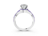 White gold Round Cut Diamond with Tanzanite side stone Halo Twist Band Solitaire Prong Setting Ring_27