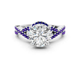 White gold Round Cut Diamond with Tanzanite side stone Halo Twist Band Solitaire Prong Setting Ring_60