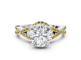 White gold Round Cut Diamond with Yellow Sapphire side stone Halo Twist Band Solitaire Prong Setting Ring_12
