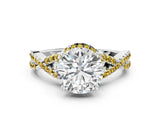 White gold Round Cut Diamond with Yellow Sapphire side stone Halo Twist Band Solitaire Prong Setting Ring_12