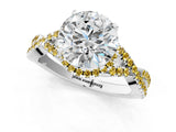 White gold Round Cut Diamond with Yellow Sapphire side stone Halo Twist Band Solitaire Prong Setting Ring_13