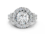 White gold Round Cut Double Halo Diamond Engagement Ring with Pave Band and Four-Prong Setting_38