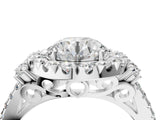 White gold Round Cut Double Halo Diamond Engagement Ring with Pave Band and Four-Prong Setting_46