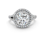 White gold Round Cut Double Halo Split Shank Diamond Ring with Prong Setting_67