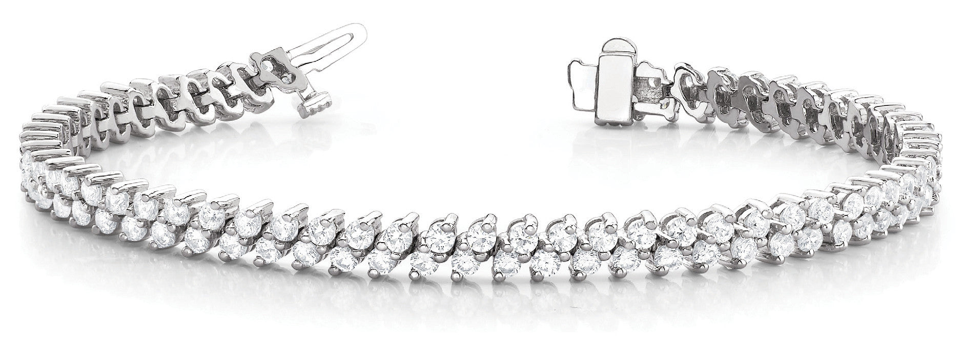 White gold Round Cut Double Row Tennis Bracelet with Four-Prong Setting