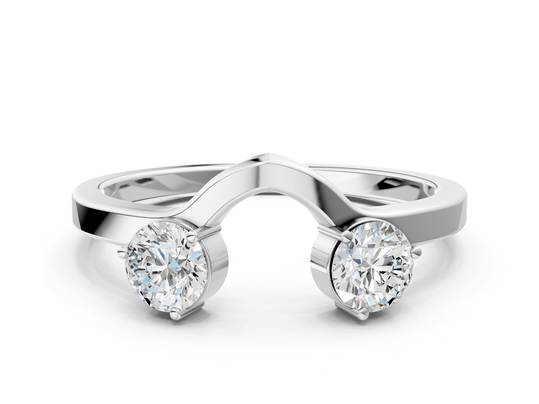 White gold Round Cut Dual Diamond Open Band with Prong Setting_12