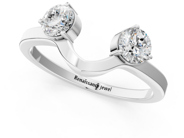 White gold Dual Round Diamond Open Band Ring with Prong Setting
