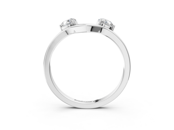 White gold Dual Round Diamond Open Band Ring with Prong Setting