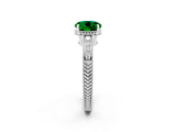 White gold Round Cut Emerald Engagement Ring with Milgrain Channel Set Band and Prong Setting_2