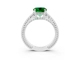 White gold Round Cut Emerald Engagement Ring with Milgrain Channel Set Band and Prong Setting_3
