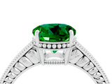 White gold Round Cut Emerald Engagement Ring with Milgrain Channel Set Band and Prong Setting_4