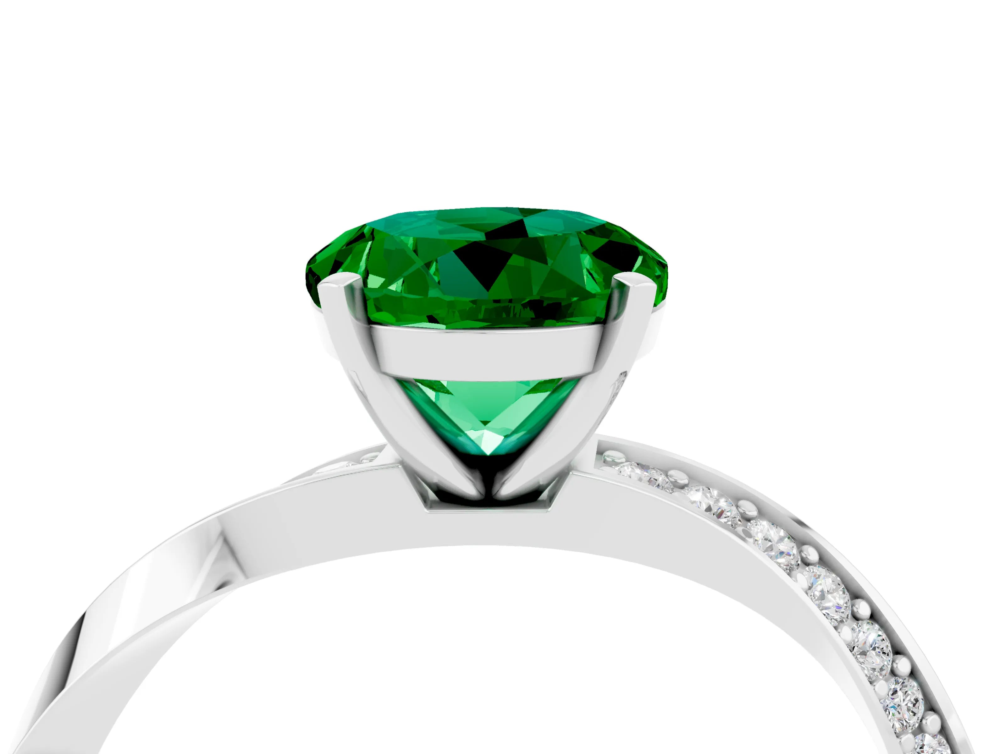 White gold Round Cut Emerald Engagement Ring with Side Stone Accents and Four-Prong Setting_31