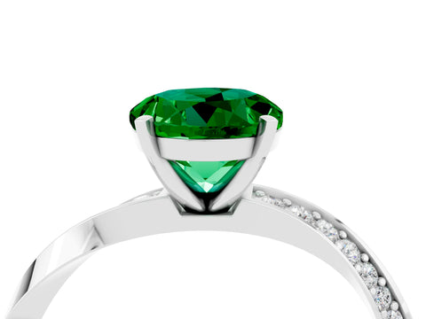 White gold Round Cut Emerald Engagement Ring with Side Stone Accents and Four-Prong Setting_31